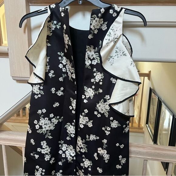 AMUR Jennifer Cold Shoulder Mini Dress in Black White Cherry Blossom Print 2 - Picture 13 of 15